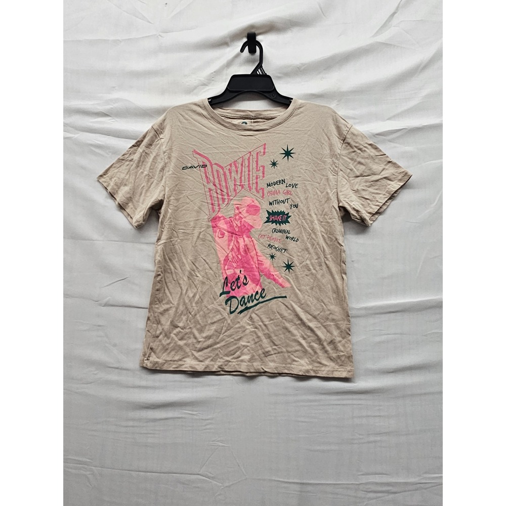 David Bowie Womens Let's Dance T-Shirt Tan Cotton Graphic Casual Size Small